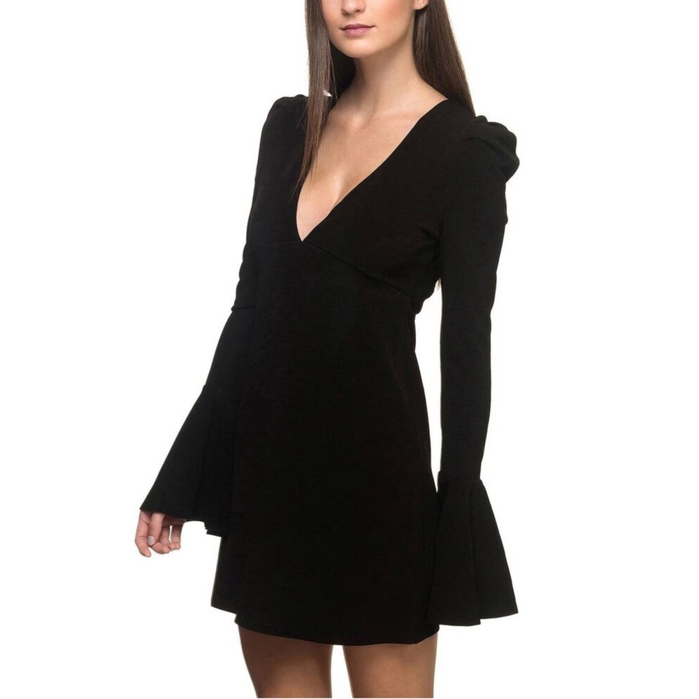 New FREE PEOPLE Talk About It Black Long Sleeve Mini Dress NWT - Picture 2 of 16